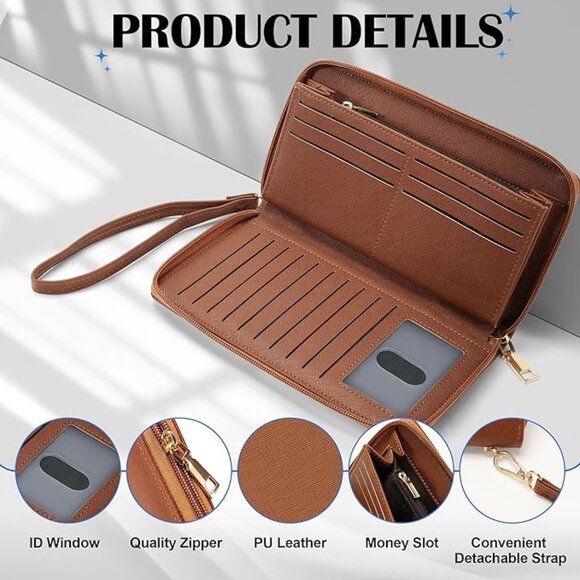 Chelmon Women's Vegan Leather Clutch Wallet with Zip X- Large Capacity - Picture 7 of 9